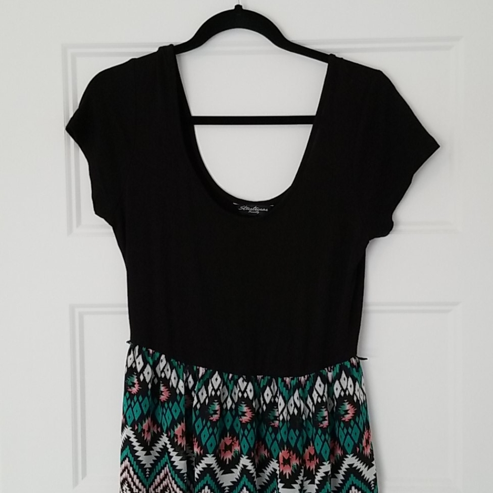 Maxi Black, Turquoise & Coral Summer Dress